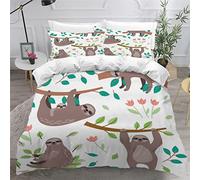 Bedding Set King Size Jungle animals sloths 3D Printed Adults Teenager Girls Boys Kingsize Duvet Cover Sets White/Black/Grey/Cream/Pink King Size Bedding with Pillowcase Easy Care
