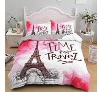 Bedding Set King Size Pink Paris Tower Girl, 120gsm Soft Microfiber Duvet Cover Sets King Bed with 2 Pillowcases 50x75cm, Easy Care Reversible Quilt Covers with Zipper for Teens Adults