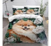 Bedding Set King Size Pomeranian Soft Microfibre Duvet Cover 3D Printed Cute Pet Animals Quilt Cover 230x220 cm with Zipper Closure with 2 Pillowcases 50x75 cm b4019
