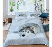 Bedding Set King Size Siberian Husky Duvet Cover Set fluffy Microfibre Polyester Teenager Comforter Cover Dog Animal Bedding Sets Kingsize Luxury Quilt Cover 3 Pieces