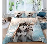 Bedding Set King Size Siberian Husky Duvet Cover Set fluffy Microfibre Polyester Teenager Comforter Cover Dog Animal Bedding Sets Kingsize Luxury Quilt Cover 3 Pieces