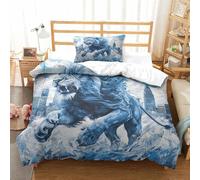Bedding Set Lion 3D Print Duvet Quilt Cover Roaring Lion Ultra Soft Microfiber with Zipper Unique Design for Kids Boys Teens Youth Single（135x200cm）