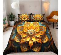 Bedding Set Mandala Duvet Cover Sets Golden Mandala Bohemia King Size Duvet Sets Reversible Microfiber 3 Piece Quilt Cover with Zipper and 2 Pillow Case, King Size 230x220cm