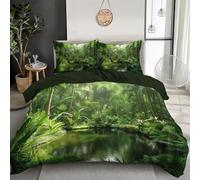 Bedding Set Microfiber 3Pcs For Double Size,3D Green Palm Tree Pond Duvet Cover Set With Tropical Rainforest Printing Quilt Cover & 2 Pillowcases For Adult Kids,200X200Cm
