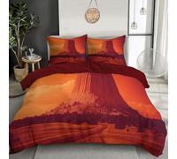 Bedding Set Microfiber 3Pcs For Double Size,3D Red Devil'S Tower On The Grassland Duvet Cover Set With Mysterious Landscape Printing Quilt Cover & 2 Pillowcases For Adult Kids,200X200Cm