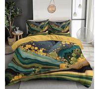 Bedding Set Microfiber 3Pcs For King Size,3D Blue Gold Swirl Marble Duvet Cover Set With Abstract Art Printing Quilt Cover & 2 Pillowcases For Adult Kids,230X220Cm