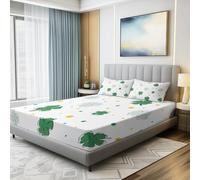 Bedding Set Minimalist Botanical Four-Leaf Clover Polka Dots,Single Fitted Sheet for Kids Boys Girls Teens Bed Sheet Set Decorative - White Printed Bed Cover Room Decor