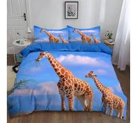 Bedding Set Realistic Animal Giraffe, Blue Duvet Cover Set Small Single 120 × 150 cm Reversible Soft Hypoallergenic Quilt Cover with 1 Pillowcases - Safari Animal Bedroom Decor