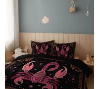 Bedding Set Scorpion Constellation Map Stars Duvet Sets Super King 100% Poly Cotton Quilt Cover with Pillowcases 3 PCs - Ultra soft Luxury with Fitted Sheet and Pillowcases260 x 220 cm Black