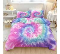 Bedding Set Single for Boys Teens, Retro Watercolour Duvet Cover Set 3 Pieces Vortex Stripes Colour Blocks Printed Soft Microfiber Quilt Cover with Zipper Closure & 2 Pillowcases, 135 x 200 cm
