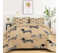 Bedding Set Single Size Minimalist Dachshund Comforter Set 3 Pcs with 2 Pillowcases for Adult Women Men, Brown Duvet Insert Quilt Sets 135x200 cm