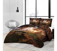 Bedding Set Single Size Natural Serenity Autumn Comforter Set 3 Pcs with 2 Pillowcases for Adult Women Men, Brown Duvet Insert Quilt Sets 135x200 cm