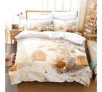 Bedding Set Single Size Starfish and Seashells Soft Microfibre Duvet Cover 3D Printed Marine Life Quilt Cover 150x200 cm with Zipper Closure with 2 Pillowcases 50x75 cm b4071