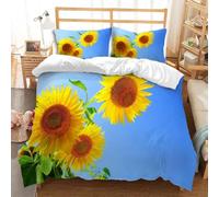 Bedding Set Single Size Sunflower Soft Microfibre Duvet Cover 3D Printed Plants Quilt Cover 150x200 cm with Zipper Closure with 2 Pillowcases 50x75 cm b5721