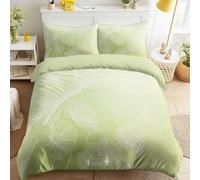 Bedding Set Super King 260 x 220 cm, Simple Elegant Natural Line Flowers Plants Duvet Cover Set Bed Linen for Master Bedroom, Light Green Soft Microfibre with 2 Pillowcases, Easy Care Finish