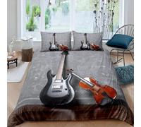 Bedding Set Super King Size Electric Guitar Soft Microfibre Duvet Cover 3D Printed Rock Music Style Quilt Cover 260x220 cm with Zipper Closure with 2 Pillowcases 50x75 cm b4296