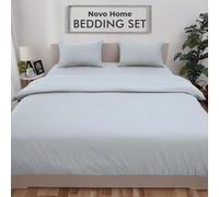 Bedding Set Super King with Fitted Sheet, Duvet Cover & 2 Pillowcases - Blue Grey Microfibre 4 Piece Bed Set | Soft, Durable & Easy Care Super King Bedding for All Season Comfort in Modern Bedroom