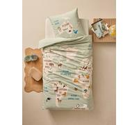 Bedding set with duvet cover and pillowcase, ANIMAL WORLD TOUR design, made with recycled cotton sage green