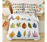 Bedding Sets 230 x 220 cm Soft Microfiber Duvet Cover, Printed Quilt Covers with 2 Pillowcases, Colorful Autumn Plants Fallen Leaves Lines Themed Bedspread for Kids Teen Girls