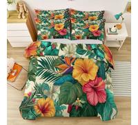 Bedding Sets 230 x 220 cm Soft Microfiber Duvet Cover, Printed Quilt Covers with 2 Pillowcases, Yellow Hibiscus Flower Plant Exotic Style Tropical Flowers Themed Bedspread for Kids Teen Girls