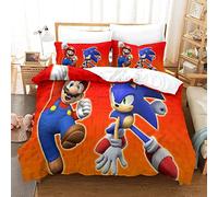 Bedding Sets Double Size Bedding Sonic Vs Mario Printed Duvet Cover Soft Hypoallergenic Microfiber Quilt Cover with Pillowcase with Zipeer Closure for in Kids Teens Adults