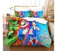 Bedding Sets Double Size Bedding Sonic Vs Mario Printed Duvet Cover Soft Hypoallergenic Microfiber Quilt Cover with Pillowcase with Zipeer Closure for in Kids Teens Adults