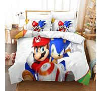 Bedding Sets Double Size Bedding Sonic Vs Mario Printed Duvet Cover Soft Hypoallergenic Microfiber Quilt Cover with Pillowcase with Zipeer Closure for in Kids Teens Adults