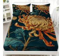 Bedding Sets for Bedroom Decor 4ft Small Double 48x75 inch - Deep Pockets12 inch Hand-Painted Chrysanthemum Petals 3D Printed Fitted Sheet Dark Green Fitted Sheets Resistant Breathable Soft Fade