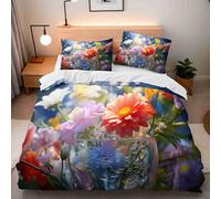 Bedding Sets King Size 220x230 cm + 2 Pillowcases 50x75 cm Duvet Cover Sets Microfiber King Size Bedding 3D Color Flower Leaves Print Beautiful Pattern Quilt Cover With Hidden Zip Corner Straps