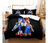 Bedding Sets King Size Bedding Sonic Vs Mario Printed Duvet Cover Soft Hypoallergenic Microfiber Quilt Cover with Pillowcase with Zipeer Closure for in Kids Teens Adults