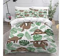 Bedding Single Bed Lovely palm leaves sloths Duvet Cover Set Kids Girls Teens Boys Single Bedding Set with 2 Pillow Cases Fluffy Breathable Hypoallergenic Single Duvet Cover Comfortable