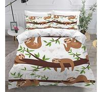 Bedding Single Bed Rainforest animals cartoon sloths Duvet Cover Set Kids Girls Teens Boys Single Bedding Set with 2 Pillow Cases Fluffy Breathable Hypoallergenic Single Duvet Cover Comfortable