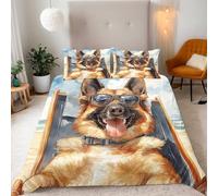Bedding Single Duvet Cover Sets 3D Hound Sunglasses Dog Print Quilt Cover 135x200 cm Microfiber Comfortable Breathable Comforter Cover + 2 Pillow Cases With Zipper Fixable Corner Straps