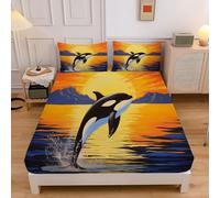 Bedding Single Fitted Sheets, 30 Cm Extra Deep Pocket Yellow Bed Sheets, 12 inch Ultra Soft Brushed Microfiber Breathable Shrinkage Ocean Animals Cute Killer Whale Bottom Sheet, 90x190cm