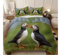 Bedding Super King Size Duvet Cover Sets Birds Puffins 260x220cm Seaside Birds Soft Microfiber Duvet Cover with Pillow Case,Quilt Cover Set Breathable Anti-Wrinkle