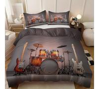 Bedding Super King Size Duvet Cover Sets Music Theme 260x220cm Gray Orange Retro Soft Microfiber Duvet Cover with Pillow Case,Quilt Cover Set Breathable Anti-Wrinkle