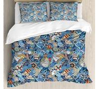Bedding Super King Size Duvet Cover Sets - Soft Microfibre Polyester Duvet Cover - Easy Care Quilt Cover Bedding Set with 2 Pillow cases - Cartoon Blue Cute Sailboat, Super King (220 cm x 260 cm)