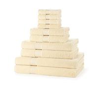 Beddings Direct Luxury 10pc Bale Set - 4 Face Cloths, 2 Hand Towels, 2 Bath Towels, 2 Bath Sheets 700GSM 100% Cotton Bathroom Linen Highly Absorbent Super Soft Quick-Dry Hotel Quality Set (Cream)