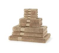 Beddings Direct Luxury 9pc Bale Set - 4 Face Cloths, 2 Hand Towels, 2 Bath Towels, 1 Bath Sheet 700GSM 100% Cotton Bathroom Linen Highly Absorbent Super Soft Hotel Quality (Latte)