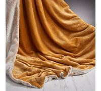 Beddingwares,Rabbit Faux Fur Throw Luxury Plush Warm Soft Fashionable Trendy Bed Sofa Blanket (Mustard)