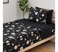 Beddy's Space Theme Kids Durable Zipper Bedding, Bed in a Bag, Black Sheets and Universe Galaxy Comforter with Stars & Solar System, Includes Pillowcase and Sham, Easy to Make and Wash Zip Bedding
