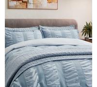 Bedeck of Belfast Woven Waffle Stripe Super Kingsize Duvet Cover SET, Blue
