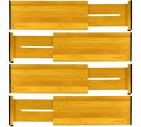 Bedeco Natural Bamboo Adjustable Drawer Divider, Set of 4, 43-56 cm, Kitchen, Bathroom, Bedroom, Dresser & Office Organiser