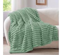 BEDELITE Fluffy Fleece Throw Blanket, Striped Decorative Soft Warm Gift for Sofa Bed Couch, Twin Size, Sage Green