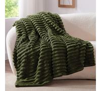 BEDELITE Fluffy Fleece Throw Blanket, Striped Decorative Soft Warm Gift for Sofa Bed Couch, Twin Size, Olive Green