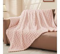 BEDELITE Fluffy Fleece Twin Blanket - Pink Couch Throw Checkered Design Soft Cosy Warm Blankets for Double Bed, Gifts for Women