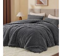 BEDELITE Fluffy King Size Comforter Set - Grey Fleece Soft Comforter for King Size Bed, Luxury Warm Bedding Set for Winter, Fuzzy Bed Set 3 Pieces (1 Comforter, 2 Pillowcases)