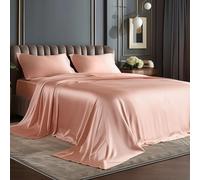 BEDELITE Satin Sheets Full Size Bed Set, Luxury Soft Coral Pink Silky Sheets for Hair and Skin, Similar to Silk Bed Sheets Set 4 Pieces with 1 Deep Pocket Fitted Sheet, 1 Flat Sheet, and 2 Pillowcases