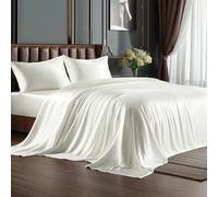 BEDELITE Satin Sheets Queen Size Bed Set, Luxury Soft Ivory White Silky Sheets for Hair and Skin, Similar to Silk Bed Sheets Set 4 Pieces （1 Deep Pocket Fitted Sheet, 1 Flat Sheet, and 2 Pillowcases）