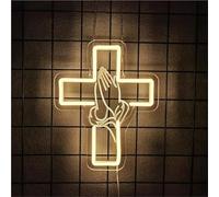 BedEuu Jesus Neon Sign - Dimmable Cross LED Wall Decor for Bedroom, Living Room, Church, Christmas & Easter Gifts, Religious Home Decor 15.75in(Warm White-B)